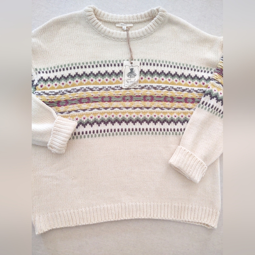 NWt Easel Cream Multicolor🎨 Patterned Sweater~ Size: Small